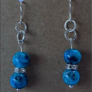 Blue and Rhinestone Drop Earrings